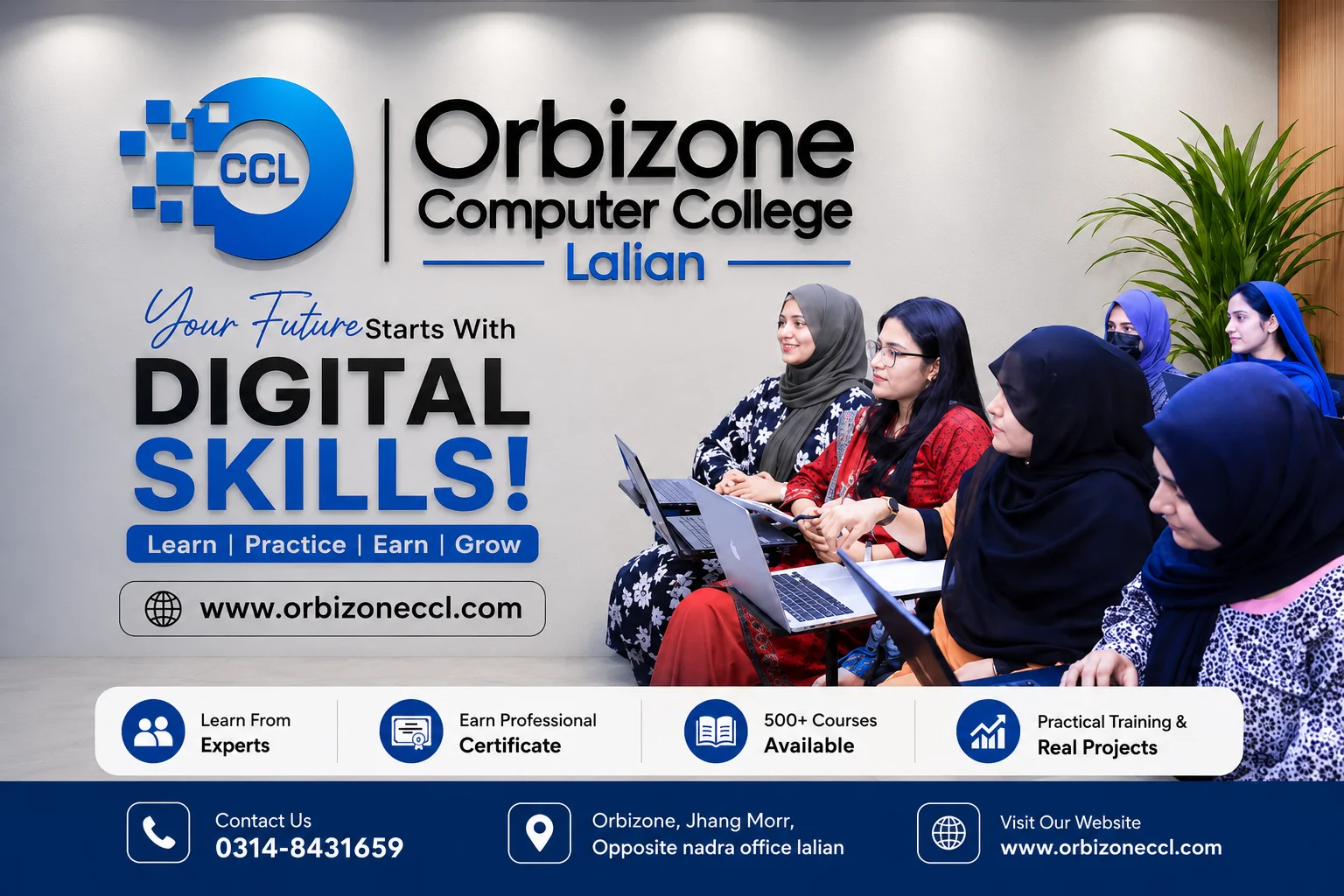 Students learning IT skills at Orbizone Computer College Lalian